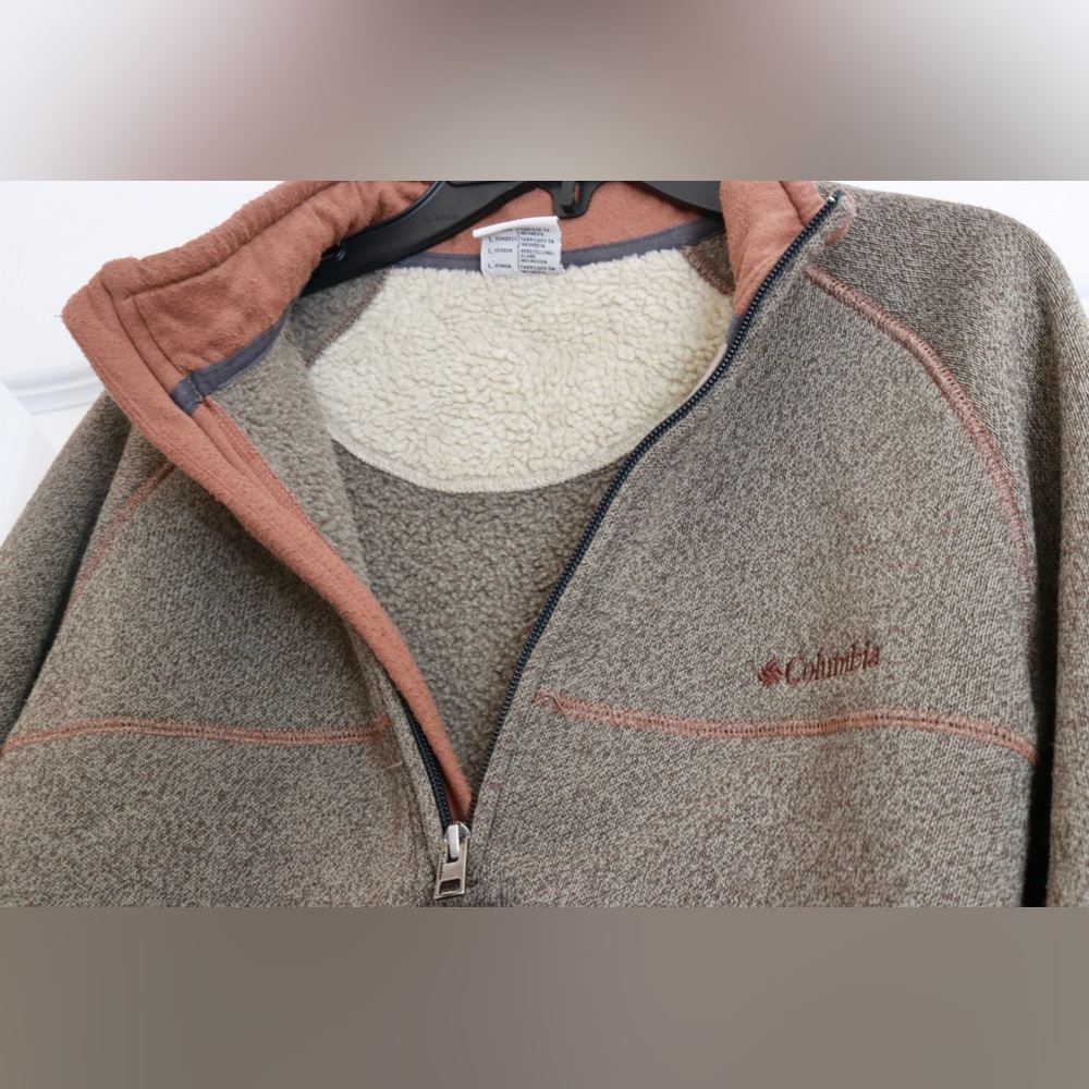 Columbia Mens Size L Brown 1/4 Zip Pullover Sweater Knit Outdoors Sherpa